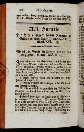 CLII. Homilie. Der Herr erscheinet seinen Jüngern in Galtläen auf einem Berge. Matth. XXVIII. Mark. XVI.
