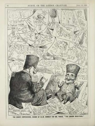 The Shah's impressions, drawn by H.I.M. himself for Mr. Punch, the London Shak-Ivari