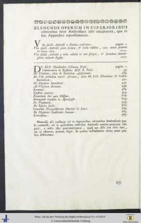 Elenchus Operum ... quae in hac Appendice repraesentantur.