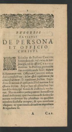 Exegesis Articuli De Persona Et Officio Christi.