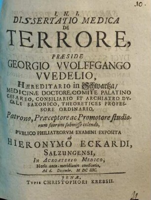 Dissertatio Medica De Terrore
