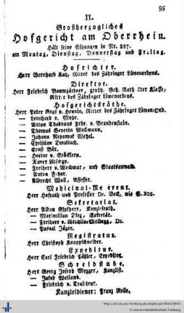 Hofgericht am Oberrhein, Behörden, Ämter, Stiftungen, Bildungseinrichtungen