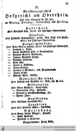 Hofgericht am Oberrhein, Behörden, Ämter, Stiftungen, Bildungseinrichtungen
