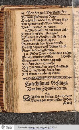 Catechismus Gesänge. Von den Zehen Gebotten