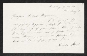 Brief von Ricarda Huch an Gerhart Hauptmann