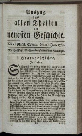 XXVI. Nachl. Coburg, den 27. Jun. 1761.