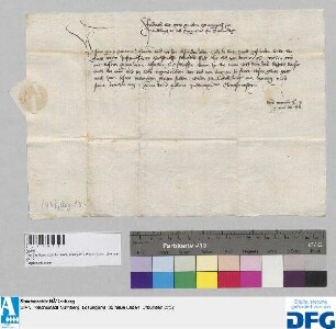 Markgraf Friedrich von Brandenburg sagt der Nürnberger Kaufmannschaft zur Frankfurter Herbstmesse sicheres Geleit zu.