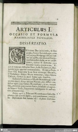 Articulus I. Occasio Et Formula Maximilianei Privilegii