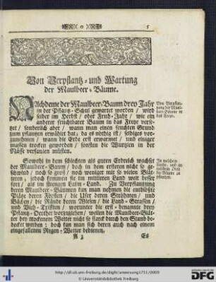 Von Verpflantz- und Wartung der Maulbeer-Bäume.