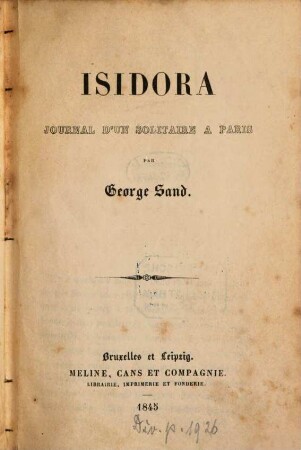 Isidora : journal d'un solitaire à Paris