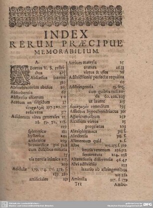 Index Rerum Praecipue Memorabilium.