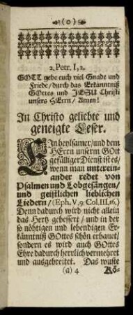 In Christo geliebte und geneigte Leser.