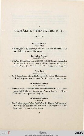 I. Gemälde und Farbstiche (Nr. 1-35)