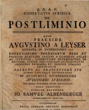 Diss. iur. de postliminio