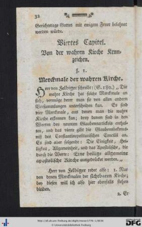 Viertes Capitel. Von der wahren Kirche Kennzeichen.