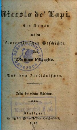 Niccolo de' Lapi : ein Roman aus der florentinischen Geschichte, 1/4