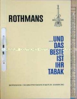 Werbebroschüre mit Werbekonzept und Preiskalkulation für "Rothmans"-Zigaretten