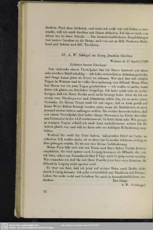 August Wilhelm von Schlegel an Georg Joachim Göschen, Weimar, 27.04.1798