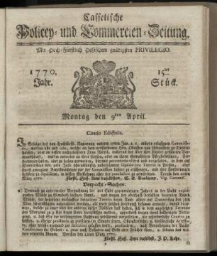 15tes Stueck, Montag den 9ten April. 1770