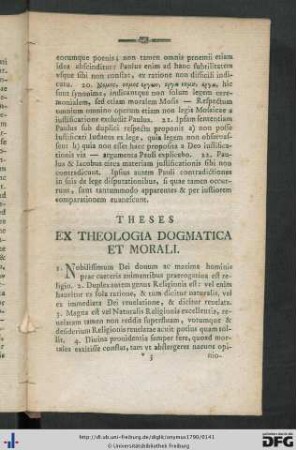Theses Ex Theologia Dogmatica Et Morali.