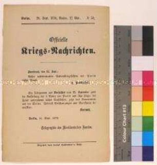 Kriegsdepesche des Norddeutschen Bundes über die Kriegsereignisse vom 25.9.1870 um Paris