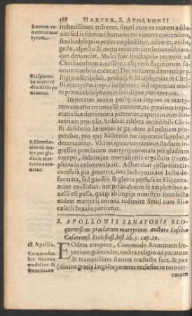 S. Apollonii Senatoris ... martyrium ...