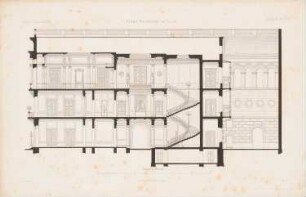 Palast Revoltella, Triest: Längsschnitt (aus: Atlas zur Zeitschrift für Bauwesen, hrsg. v. G. Erbkam, Jg. 13, 1863)