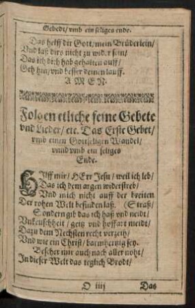 Folgen etliche feine Gebete und Lieder/ etc ...