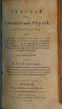 Journal für Chemie und Physik. 16. 1816