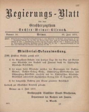100. Ministerial-Bekanntmachung, die Bekanntmachung in Betreff der Konzessionirung einer Eisenbahn von Arnstadt nach Ilmenau betreffend