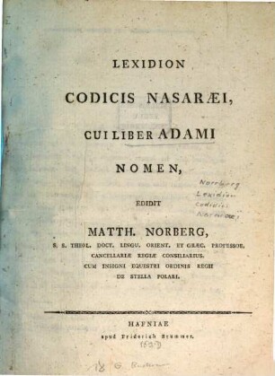 Lexidion codicis Nasaraei, cui liber Adami nomen