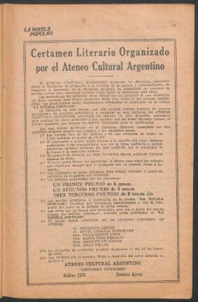 Certamen Literario Organizado por el Ateneo Cultural Argentino