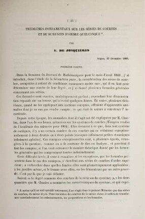 Théorèmes fondamentaux sur les séries de courbes et de surfaces d'ordre quelconque.