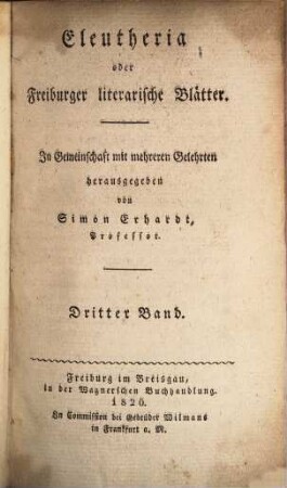 Eleutheria oder Freiburger literarische Blätter. 3. 1820