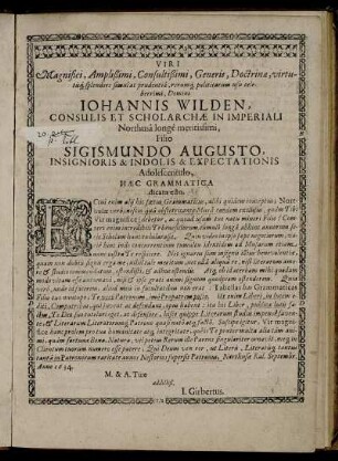 Viri Magnifici, Amplißimi [...] Domini Iohannis Wilden [...] Sigismundo Augusto [...]