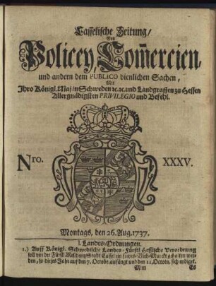 Nro. XXXV, Montags, den 26. Aug. 1737