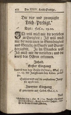 Die vier und zwanzigste Leich-Predigt.
