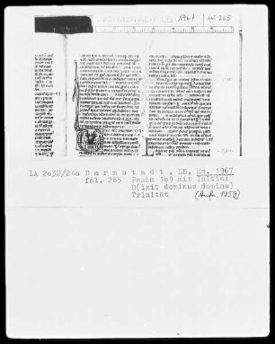 Biblia sacra mit Missale — Initiale D (ixit dominus domino) mit Trinität, Folio 265recto