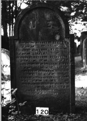 Grabstein 120 (Index: 100085503) Maße HxBxT: 147x83x15 cm Beschreibung: Stele, eingezog. Segmentbogenabschl.: Grabstein 120