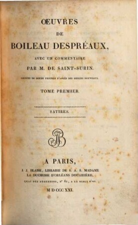Oeuvres de Boileau Despréaux. 1, Satires