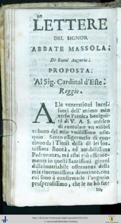Lettere del Signor Abbate Massola du Buon’ Augurio.