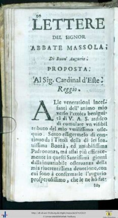 Lettere del Signor Abbate Massola du Buon’ Augurio.