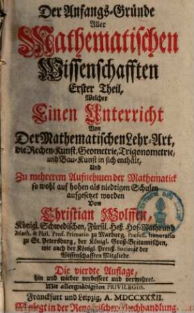 Die Anfangsgründe aller Mathematischen Wissenschaften, 1