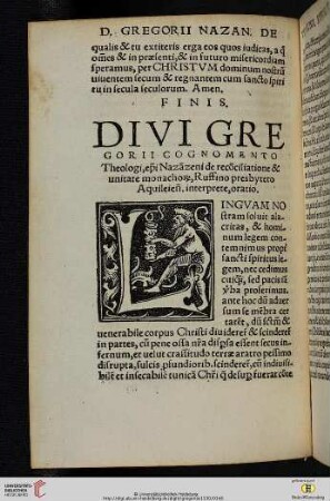 Divi Gregorii cognomento Theologi, episcopi Nazanzeni de reconciliatione & unitate monacho, Ruffino presbytero Aquileien. interprete, oratio
