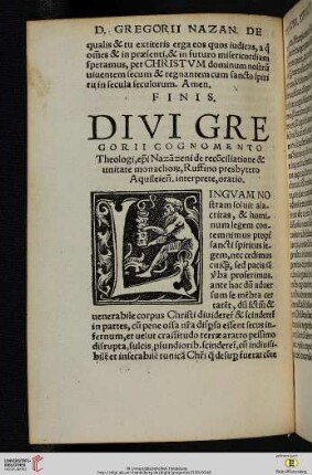 Divi Gregorii cognomento Theologi, episcopi Nazanzeni de reconciliatione & unitate monacho, Ruffino presbytero Aquileien. interprete, oratio