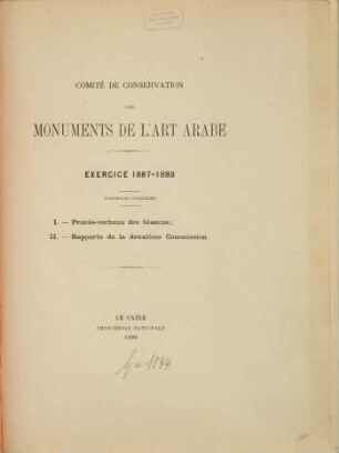 Exercice. 1887/88 (1889) = Fasc. 5