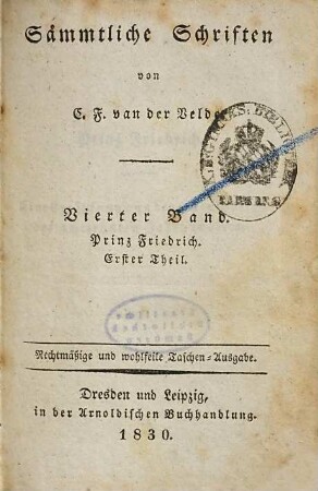 Sämmtliche Schriften, 4. Prinz Friedrich : Erster Theil