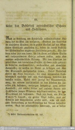 Ueber das Bedürfniss polytechnischer Schulen und Hochschulen