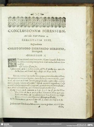 Conclusionum Forensium. Ad. Libr. XXV. Priores. Exercitatio XXXI.
