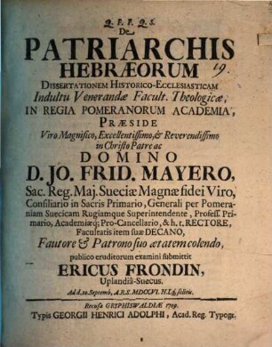 De patriarchis Hebraeorum : diss. hist. eccles.